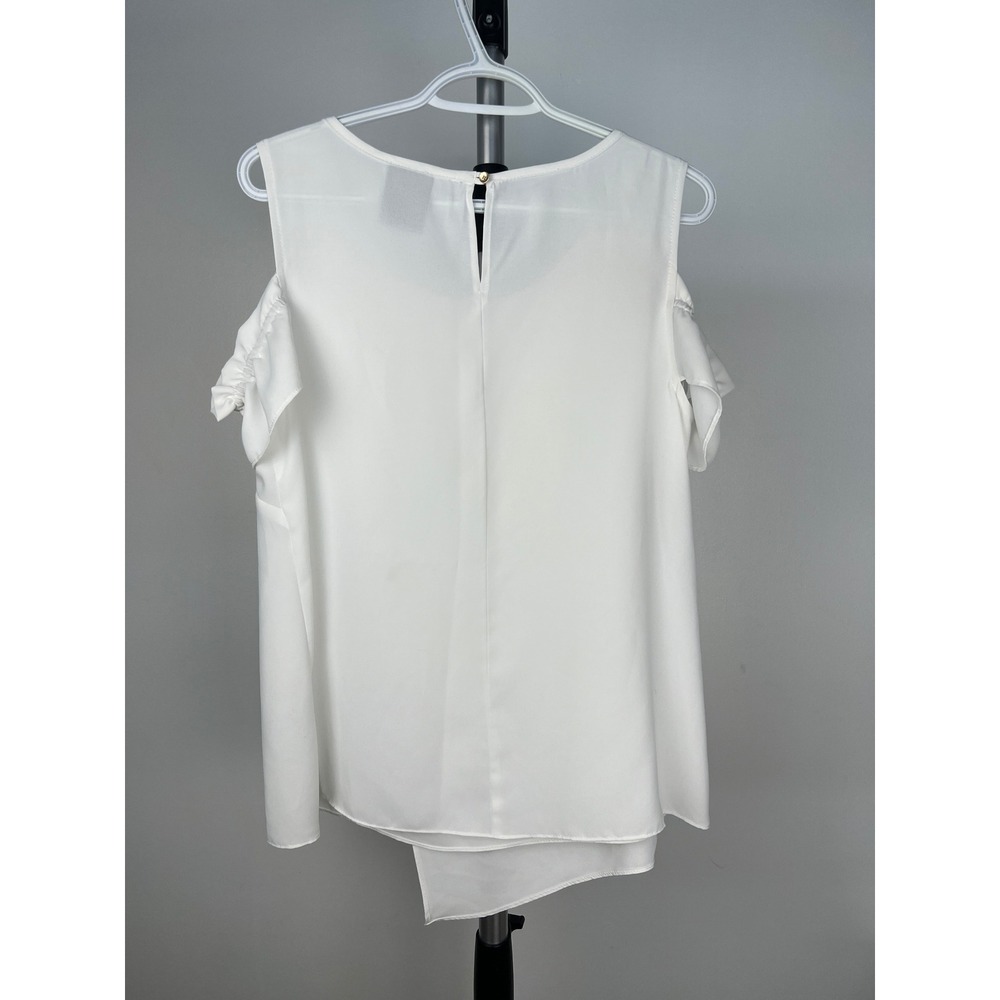Cartise White Cold Shoulder Asymmetrical Wrap Blouse Ruffle Sleeve Size 8 810308 - Picture 4 of 6